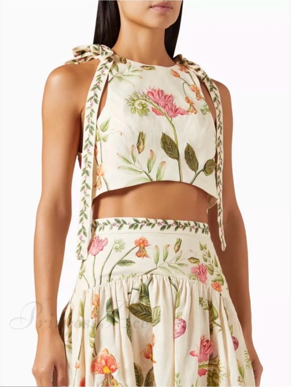 Camila Coelho Cream Floral Tie-Shoulder Maxi Skirt Set